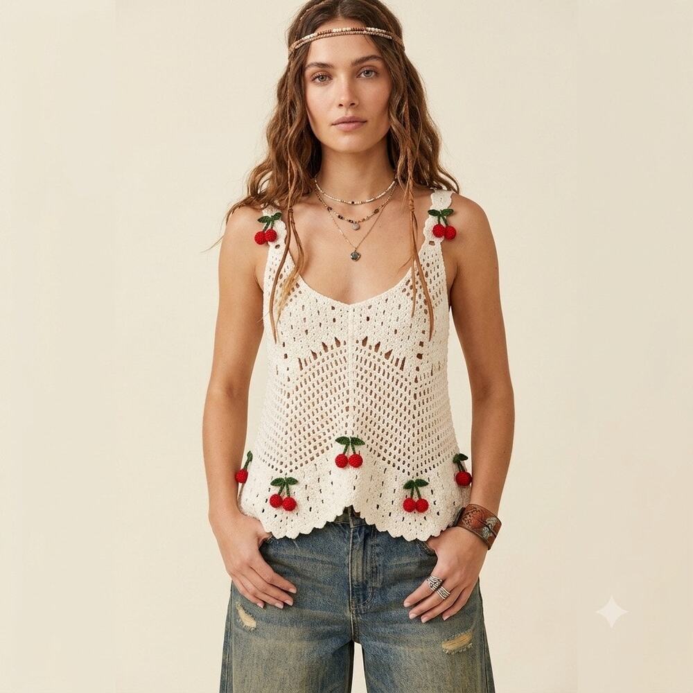 287-Rebellion Boho Crochet Tank size L NWT / PTP 17
